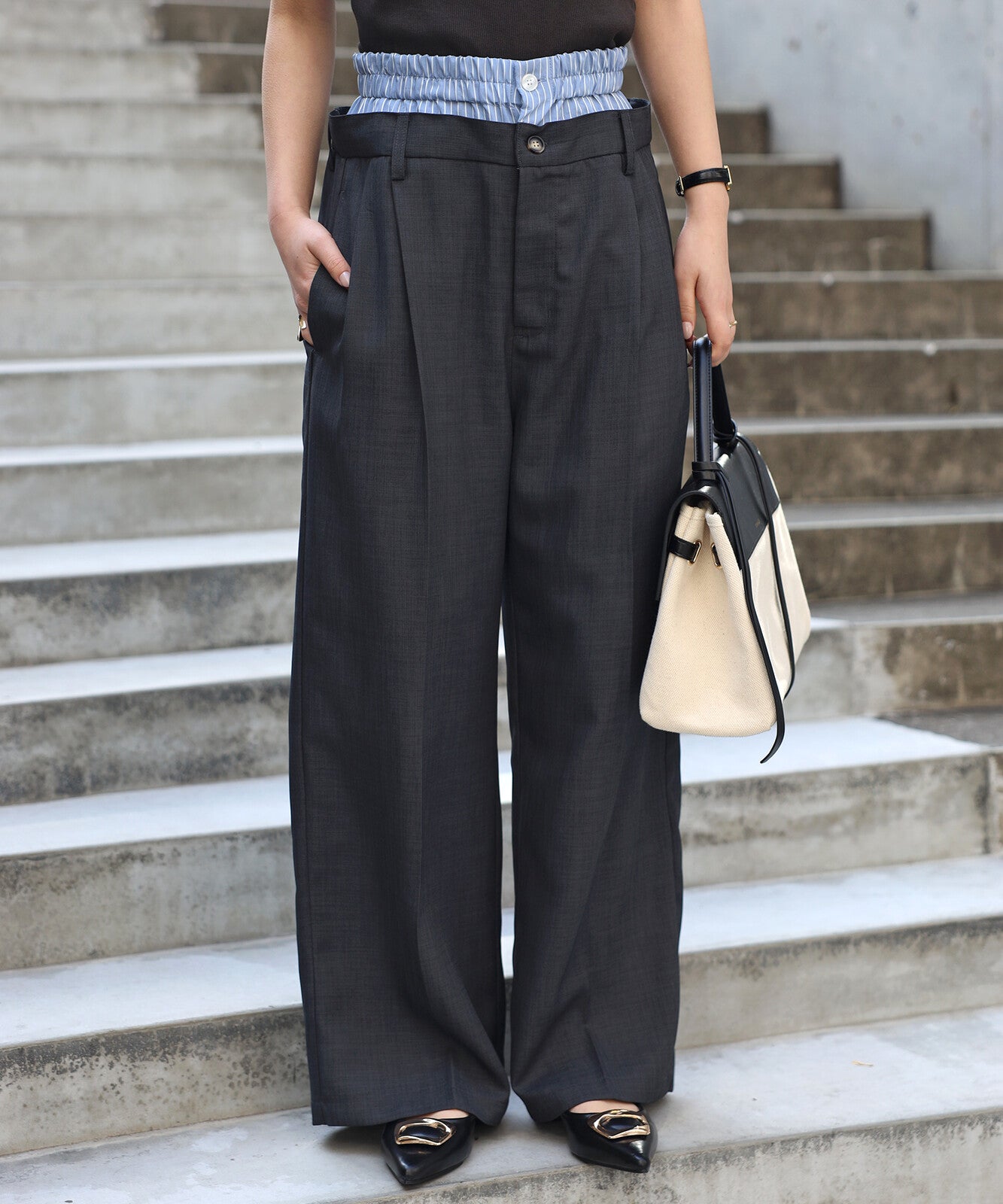 Full-Length Pant Waist Tuck Pants 雙層設計直筒長褲