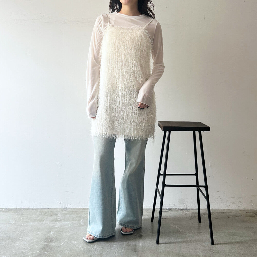 Tunic Camisole Dress Cut-and-sew 流蘇網紗綁帶吊帶