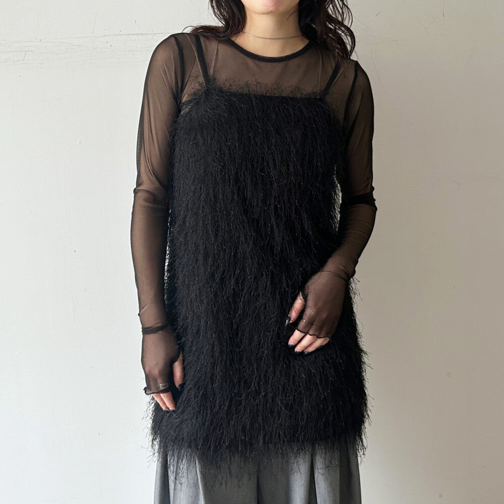 Tunic Camisole Dress Cut-and-sew 流蘇網紗綁帶吊帶