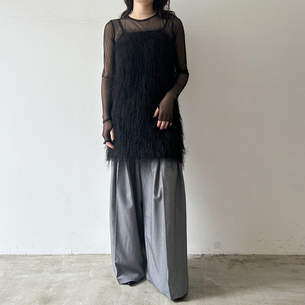 Tunic Camisole Dress Cut-and-sew 流蘇網紗綁帶吊帶