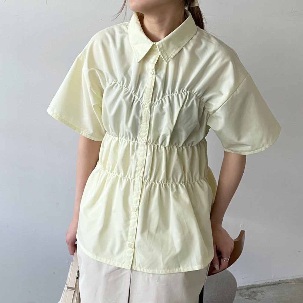 Blouse Broad Shirring Short Sleeve Shirt 立體皺褶短袖襯衫