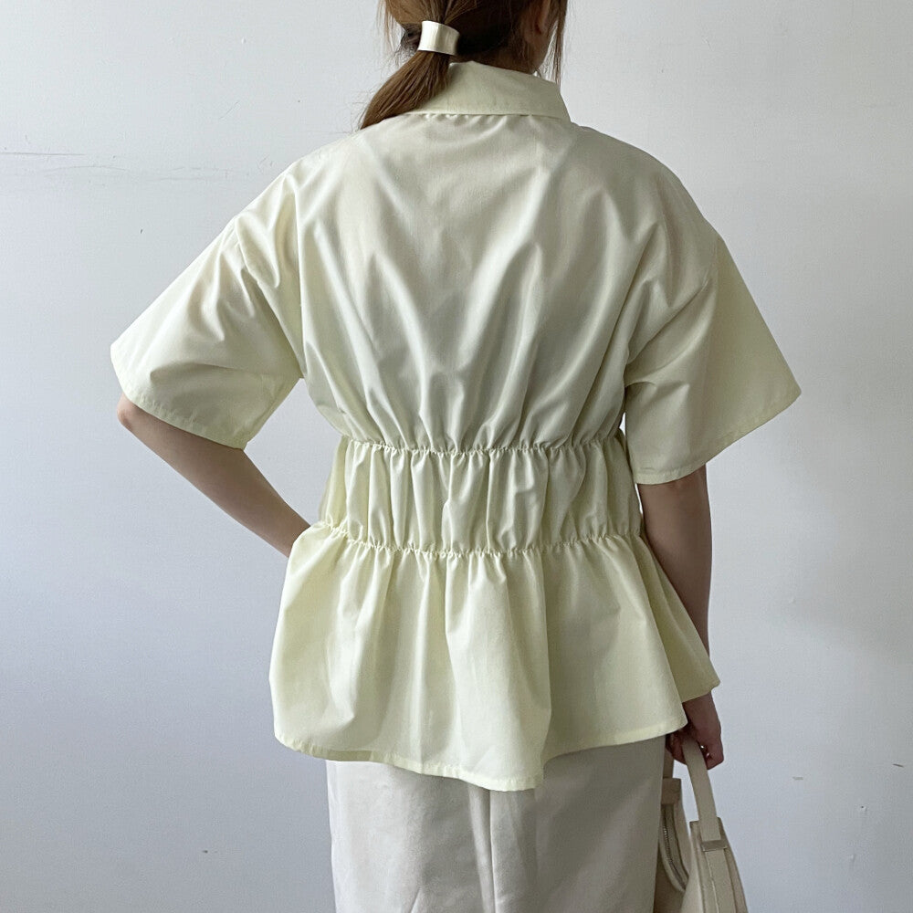 Blouse Broad Shirring Short Sleeve Shirt 立體皺褶短袖襯衫
