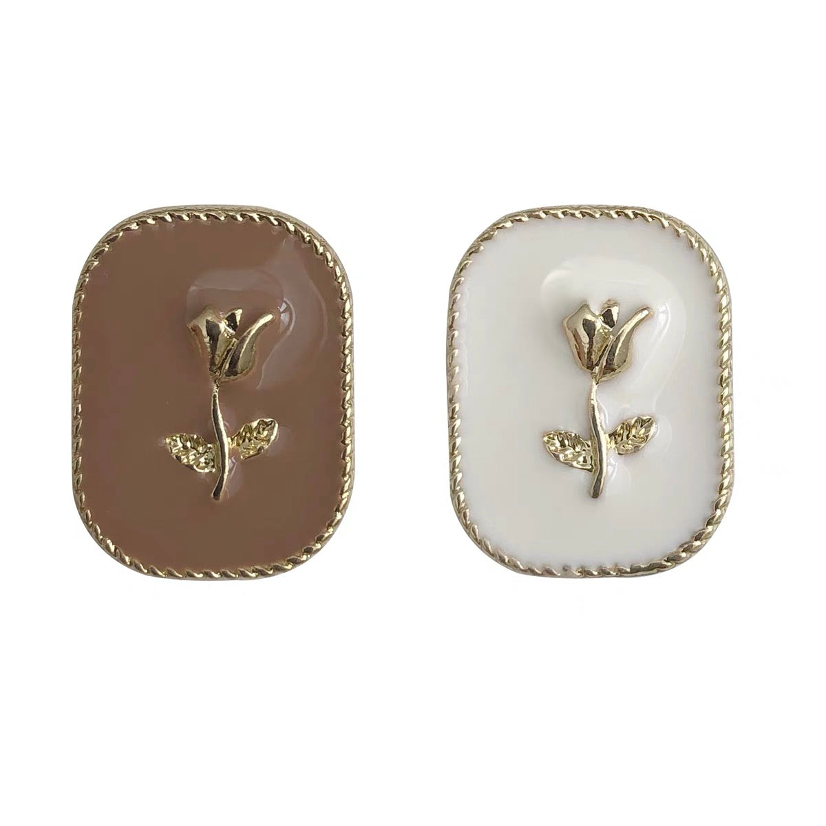 <配件> 方型玫瑰雙色耳環