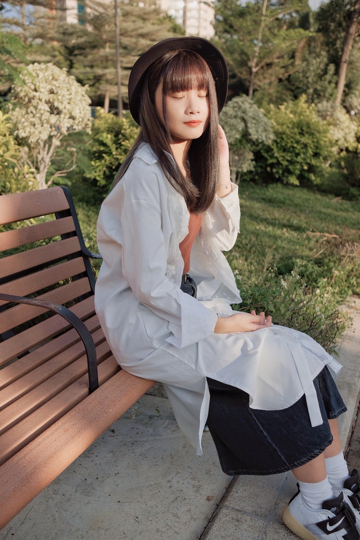 日系透明花花拼接長襯衫