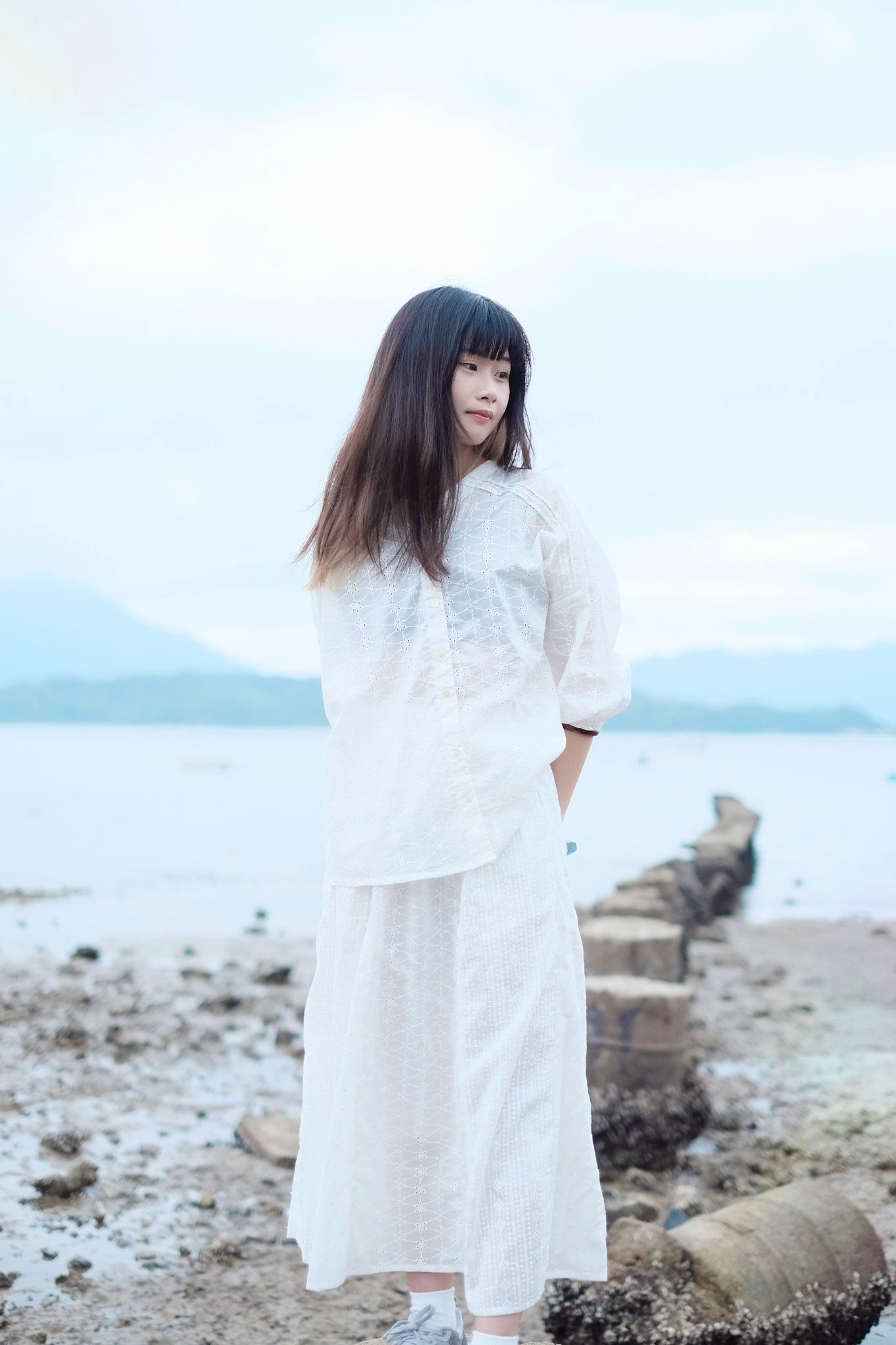 <日常> JP 刺繡通花拼布襯衫 & 半截裙套裝