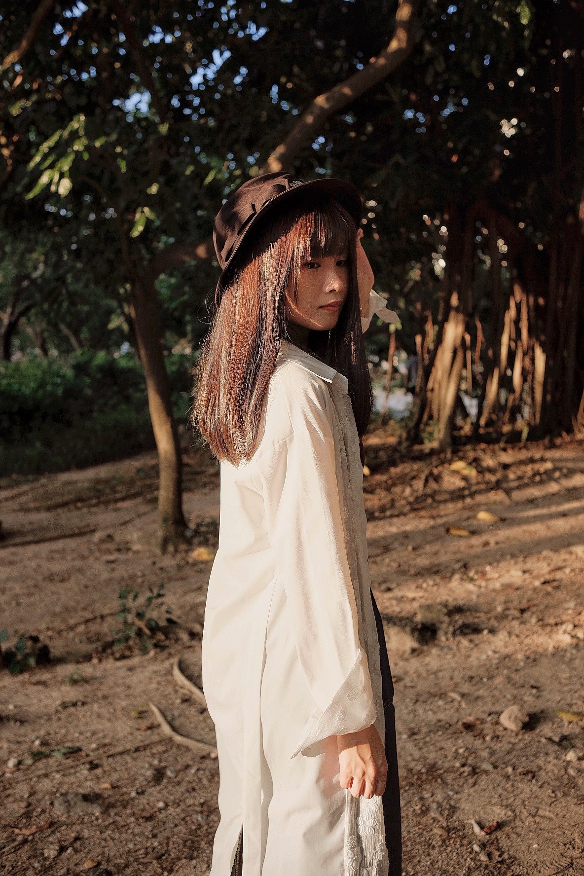 日系透明花花拼接長襯衫