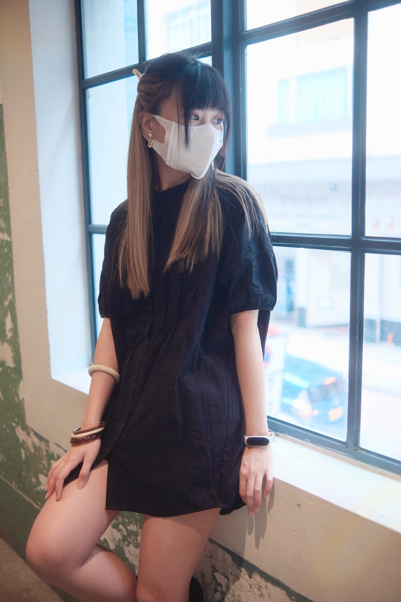 <日常/百撘> JP 暗花條紋波浪形上衣