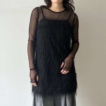 Tunic Camisole Dress Cut-and-sew 流蘇網紗綁帶吊帶