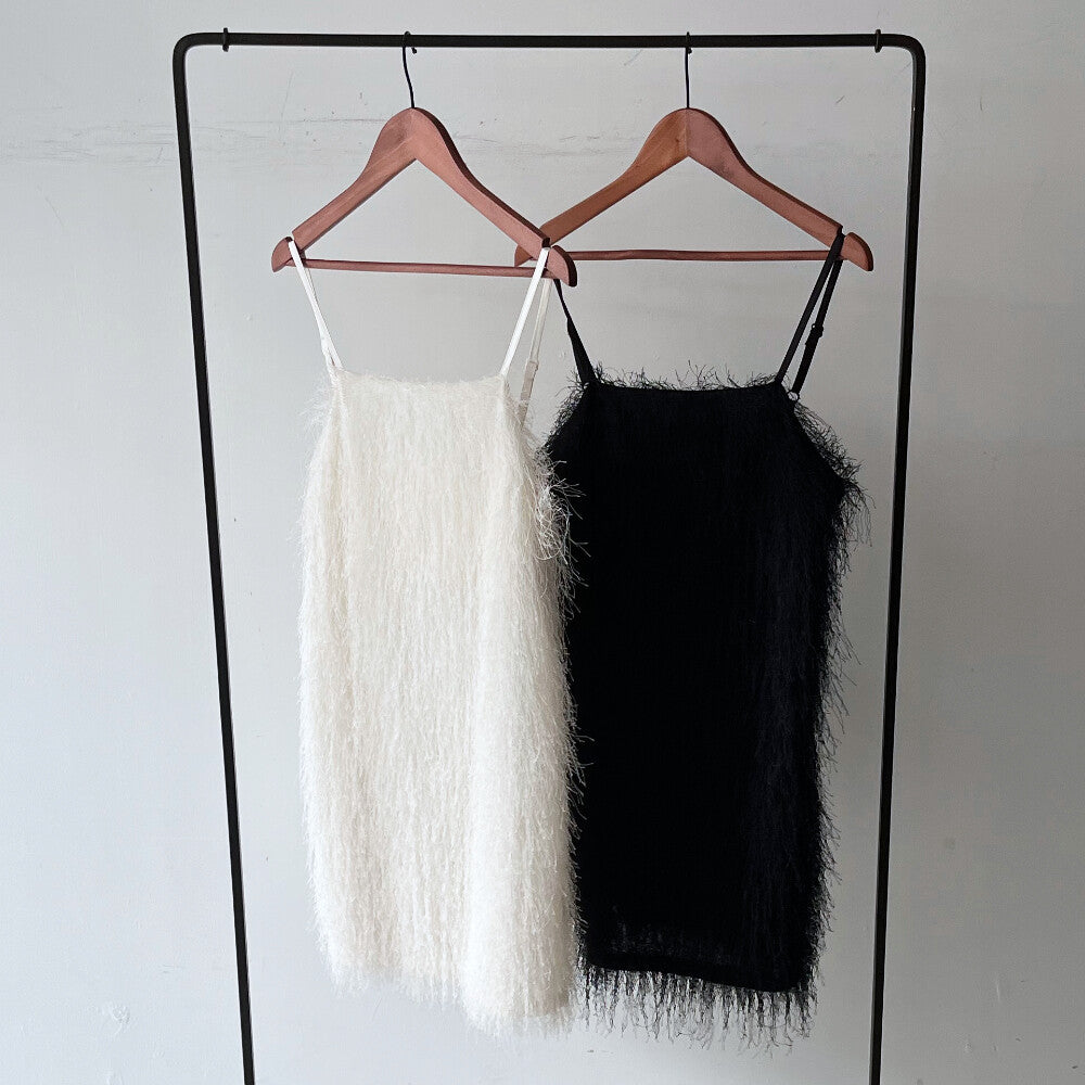 Tunic Camisole Dress Cut-and-sew 流蘇網紗綁帶吊帶