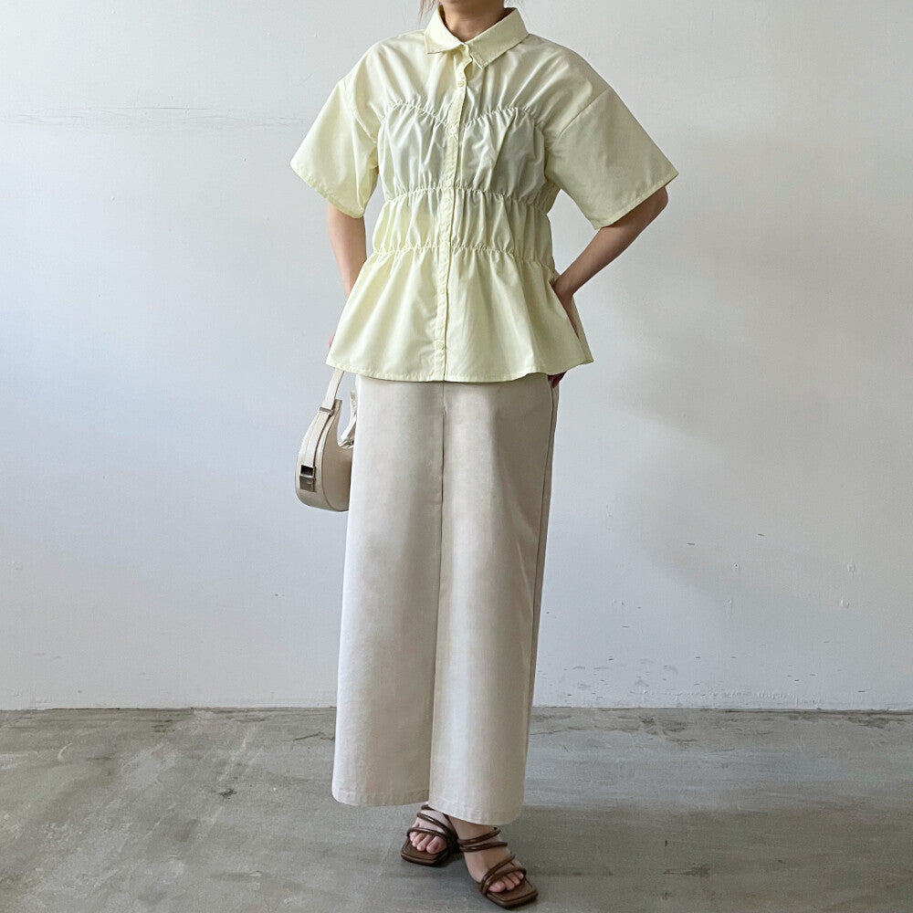 Blouse Broad Shirring Short Sleeve Shirt 立體皺褶短袖襯衫