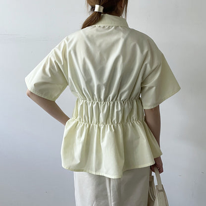 Blouse Broad Shirring Short Sleeve Shirt 立體皺褶短袖襯衫