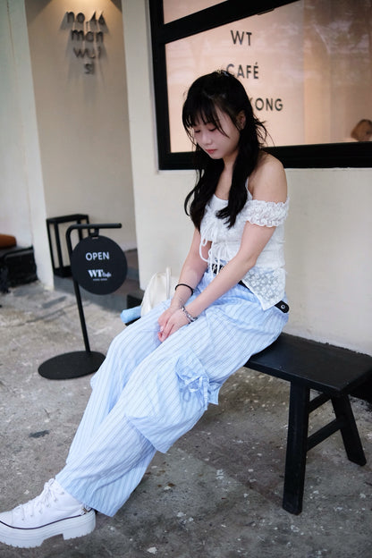 [made in kr.] Ribbon Cargo Wide Pants 蝴蝶結工裝寬褲連皮帶
