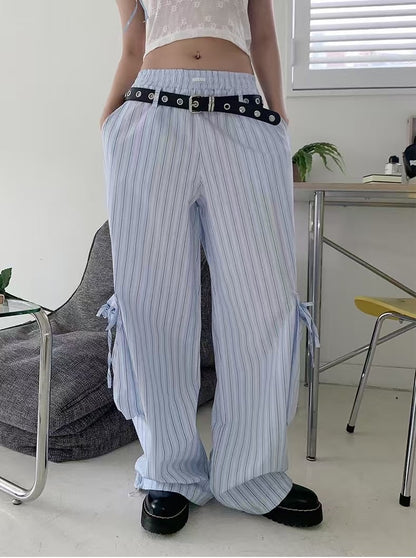[made in kr.] Ribbon Cargo Wide Pants 蝴蝶結工裝寬褲連皮帶