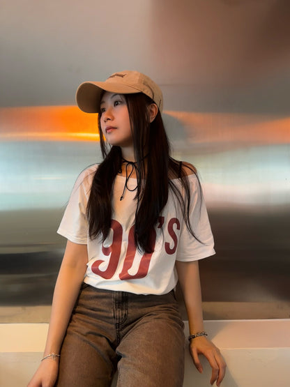 [hot girl kr.] 90’s Off-Shoulder Short Sleeve T-shirt 90’s露肩短袖T恤