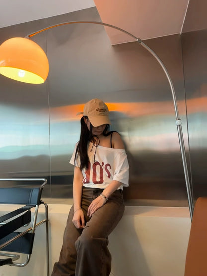 [hot girl kr.] 90’s Off-Shoulder Short Sleeve T-shirt 90’s露肩短袖T恤