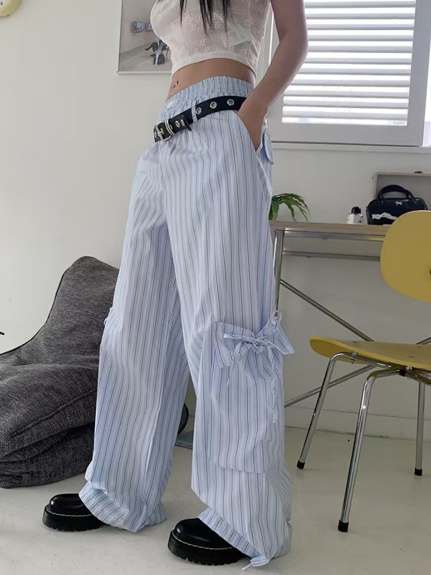 [made in kr.] Ribbon Cargo Wide Pants 蝴蝶結工裝寬褲連皮帶