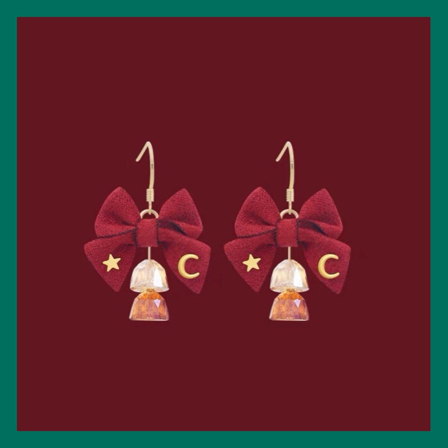 紅色蝴蝶結 X 聖誕耳環